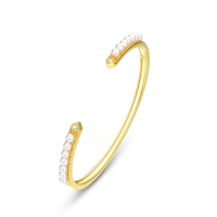 wholesale S925 Silver New Korean Minimalist Style Open Bracelet for Women with Shell Pearls and White Zircon Wholesale from Manufacturers-10K gold = swim paint  925 silver