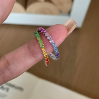 wholesale S925 Silver Gradient Color Gemstone Bohemian Style Full Diamond Row Ring in Lavender Tones-R1510 Blue Gradient Ring No. 8