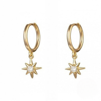 wholesale S925 Sterling Silver Octagonal Star Ear Clasp With Inlaid Zircon Small Sun Ear Hoop, Popular In Europe And America, Ins Women's Earrings-Gold 925 silver