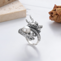 wholesale S925 Sterling Silver Zodiac Year Fierce Dragon Design Spliced Pearl Ring Unique Trendy Index Finger Ring-0-3