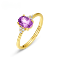wholesale 925 Silver Gold-Plated Geometric Amethyst Ring, Minimalist Korean and Japanese Style, Niche Luxury, Ins-Fashion Jewelry Wholesale-0-0