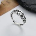 wholesale S925 sterling silver vintage ethnic-style hollow-out rose flower ring, artistic and classical niche accessory-0-0