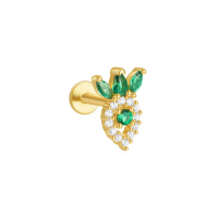 wholesale S925 Sterling Silver Marquise Heart Flat Back Threaded Ear Cartilage Stud With Sparkling Green Crystals-Single gold #11