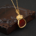 wholesale Sterling Silver Certified Red Agate Lucky Charm Pendant with Chalcedony, Ancient-Style Enamel Lotus Esoteric Wealth-Attracting Jewelry Birthday Gift-0-3
