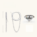wholesale S925 Sterling Silver Cross-Border Foreign Trade Fashion Unique Moissanite Earrings with Tassel Chain Hoop, High-End Niche Earrings-0-6