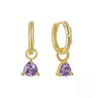 wholesale S925 Sterling Silver Three-prong Colorful Zircon Ear Cuff, An Ins-style Minimalist And Chic Ear Accessory-Gold-Purple Diamond 925 Silver