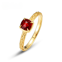 wholesale S925 Sterling Silver Japan and Korea New Retro Striped Minimalist Square Sugar Ring with Red Garnet for Drop Shipping-10K gold + swimming paint HK13#