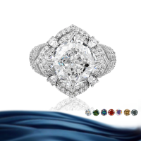 wholesale S925 silver cross-border wholesale 5ct cushion-cut moissanite women's ring high-end silver jewelry accessories men's-Red>US 7