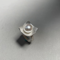 wholesale S925 Sterling Silver Unique Style One Pearl Ring for Women, Small and Chic, High-End Feeling, Natural Pearl Open Adjustable Ring-Silver 925 silver opening adjustable