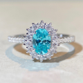 wholesale S925 Sterling Silver Ring for Women, TikTok Live Popular, Ins Style Minimalist Non-Tarnish Diamond Ring with Aquamarine Zircon-0-0