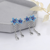 wholesale S925 Silver Retro Vintage Enamel Flower Tassel Trendy Design Earrings and Ear Clips-YFR343M/approx. 5g 925 silver