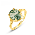 wholesale S925 Sterling Silver Gold-Plated, Fashion Minimalist Geometric Moss Ring, Light Luxury Style, Aqua Agate Ring for Wholesale and Customization-0-0