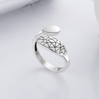 wholesale S925 Sterling Silver Retro Minimalist Style Index Finger Rhombic Grid Stripes Trendy Niche Design Open Adjustable Ring for Women-YFJ530/approx. 2.7g 925 silver
