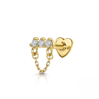 wholesale S925 Sterling Silver Metal Tassel Chain With Crystal Accent Heart Flat Threaded Ear Cartilage Stud-Single gold #8