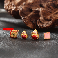 wholesale 925 Silver Plated 24K Gold Enamel Drop Oil Transfer Bead Dangle Pendant Necklace Bracelet DIY Jewelry Accessories-Five-way God of Wealth Seal