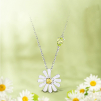 wholesale S925 Sterling Silver Cross-Border New Korean Style Fresh and Delicate Daisy Necklace for Women, Fashionable Popular Valentine's Day Gift-Thick Silver Platinum 925 Silver