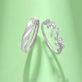 wholesale S925 Sterling Silver Forest-Style Fresh and Minimalist Couple's Ring, Ins Style High-End Feel Open-Ended Ring for 520 Valentine's Day Gift for Girlfriend-0-0