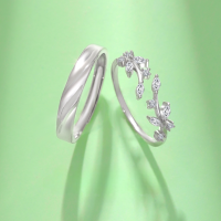 wholesale S925 Sterling Silver Forest-Style Fresh and Minimalist Couple's Ring, Ins Style High-End Feel Open-Ended Ring for 520 Valentine's Day Gift for Girlfriend-Couple's Rings (Approx. 3.71g) PR003635 Sterling Silver