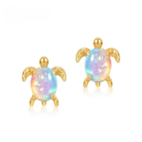 wholesale S925 Sterling Silver Marine Series Small Turtle Synthetic Opal Stud Earrings for Women, Cute and Versatile Turtle Earrings Wholesale-10K yellow + swimming paint  925 silver