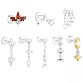 wholesale Sterling Silver With Rhinestones, Tassel, Threaded Flat-back Ear Bone Stud Earrings,。-0-0