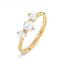 wholesale 925 Silver Gold-Plated Japanese New Geometric Shell Pearl Ring, Fashion Adjustable Open Ring from Source Manufacturer-0-0