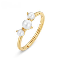 wholesale 925 Silver Gold-Plated Japanese New Geometric Shell Pearl Ring, Fashion Adjustable Open Ring from Source Manufacturer-10K gold + swimming paint Adjustable opening