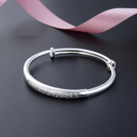 wholesale 999 Silver Six-Character Mantra Solid Bangle, Ethnic Style Retro Push-Pull Design, Smooth Surface, Mother's Solid Silver Bracelet-Pure silver bracelet about 27g 999 silver