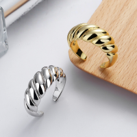 wholesale S925 Sterling Silver Irregular Euro-American Style Spiral Texture Open Ring Ins French Elegance Ring for Women-DJ1077/white gold, approximately 5.1 grams &gt; opening adjustable