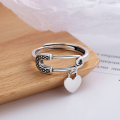 wholesale S925 Sterling Silver Retro Patchwork Hollow-Out Good Luck Heart Pendant Brooch Open Ring-0-1