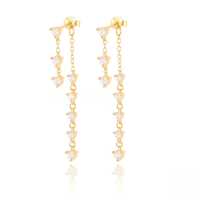 wholesale S925 Sterling Silver Ins-style Luxurious Zircon-studded Chain Tassel Earrings-Gold