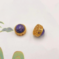 wholesale S925 gold-plated silver metal, natural Charoite round platform hand tag, spacer beads accessories, bracelet necklace DIY semi-finished products-0-7