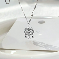wholesale 925 Sterling Silver Ruyi Lock with Moving Heart Pendant Necklace, Women's Ins New Chinese Style Trendy Heart-Shaped Ice Chain Collarbone Necklace-Ruyi Smart Heart Necklace/approx. 2.57g&gt;TL014635 sterling silver