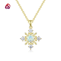 wholesale Sterling Silver Japanese minimalist style snowflake synthetic opal pendant white opal jewelry necklace-0-0