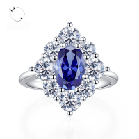 wholesale 925 Sterling Silver Popular Muju Jewelry Oval Blue Gemstone Luxuriously Bezel-Set Diamond Ring for Women, Versatile and Stylish-R190 Blue Diamond No. 6