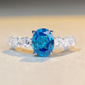 wholesale S925 Sterling Silver Crystal Ring, Small Niche Zircon Aqua Blue Color, 8A High Carbon Diamond Gemstone Live Streaming Hit-0-0
