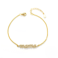 wholesale S925 Sterling Silver Zircon-studded Letter Mama Bracelet, A Cross-border European And American New High-end Jewelry For Women, Mother's Day Gift-Gold 925 silver