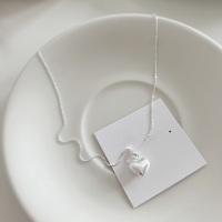 wholesale 925 Sterling Silver Women's Necklace Matte Granular Textured 3D Heart Ins Minimalist Style Luxury High-End Choker Chain Wholesale-ins cool heart necklace/approx. 4.68g&gt;TL012300