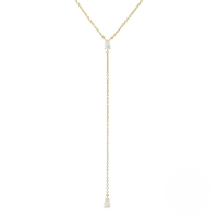 wholesale S925 Sterling Silver Y-shape Zircon Accent Everyday Layering Collarbone Necklace-Gold-White Diamond 925 Silver