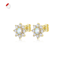 wholesale S925 Silver Japanese Sunflower Small Sun Synthetic Opal OPAL Earrings Women's White Opal Jewelry Ear Studs-17B Reddish White