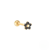 wholesale S925 Sterling Silver Five-petal Floral Threaded Earring With Inlaid Zircons, Cross-border Light Luxury Trendy Body Piercing Ear Studs-Single gold-black diamond