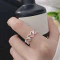 wholesale S925 Sterling Silver Spliced Heart Ring Korean Style Light Luxury Adjustable Open Heart-shaped Ring Factory Direct-0-1