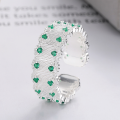 wholesale S925 Sterling Silver Emerald Green Zirconia Lace-Trimmed Ring Vintage Light Luxury Adjustable Index Finger Ring-0-2