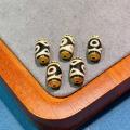 wholesale Sterling silver gold-plated inlaid with natural agate old dzi barrel bead two-eyed tiger tooth treasure vase dzi ornament DIY matching bead-0-1