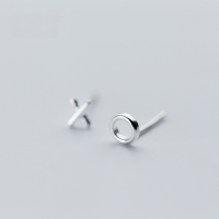 wholesale S925 Sterling Silver XO Circle and Cross Asymmetrical Couple Stud Earrings for Men and Women E7131-S925 silver pair gold model>925 silver