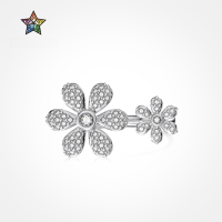 wholesale S925 Sterling Silver INS Style Viral Double Flower Design Ring with Exquisite Zircon Embellishment and Adjustable Opening-Platinum DY121075-SW-WH Adjustable opening