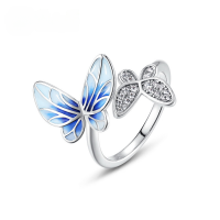 wholesale S925 Sterling Silver Japanese and Korean New Fashion Popular Butterfly Ring, Women's Small Luxury Hand Accessory Wholesale-Window enamel Adjustable opening