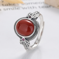 wholesale S925 Sterling Silver Vintage Retro Yun Nan Red Agate Ring, Egg Surface Index Finger Ring, Guangdong Haifeng-YFJ1405: Approximately 4g  Opening adjustable