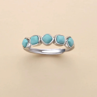 wholesale Metal material, ethnic style ring new design high-end natural raw turquoise geometric ring fashion versatile niche vintage-inspired ring-Turquoise Geometric Ring One Size