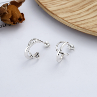 wholesale S925 Sterling Silver Simple Design Line Wrapping Cross Elegant and Versatile Stud Earrings for Ladies-YFR051/approx. 2.1g 925 silver