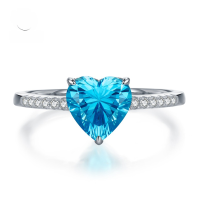 wholesale 925 silver new heart-shaped 8*8 high-carbon diamond aquamarine simulated diamond ring for marriage-R394 Heart Shaped Blue Ring>No. 6